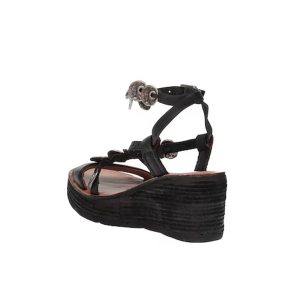 AS 98 Sandals 41 10 10.5 Wedge Leather Black Airstep Shoes Boho Strap Ankle Noa - Picture 3 of 9